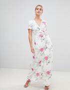 Pieces Emi Floral Print Maxi Wrap Dress - White
