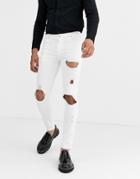 Asos Design Super Skinny Jeans With Open Rips In White