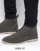 Asos Wide Fit Desert Boots In Gray Suede With Leather Detail - Gray