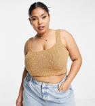 Simply Be Fluffy Crop Top In Tan - Part Of A Set-brown