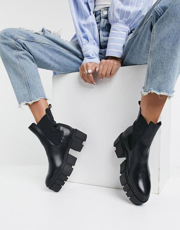 Mango Leather Chunky Sole Chelsea Boot In Black