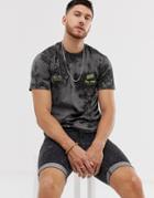 River Island Tie-dye T-shirt With Neon Logos In Gray