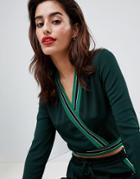 River Island Wrap Front Sports Rib Crop Top-green
