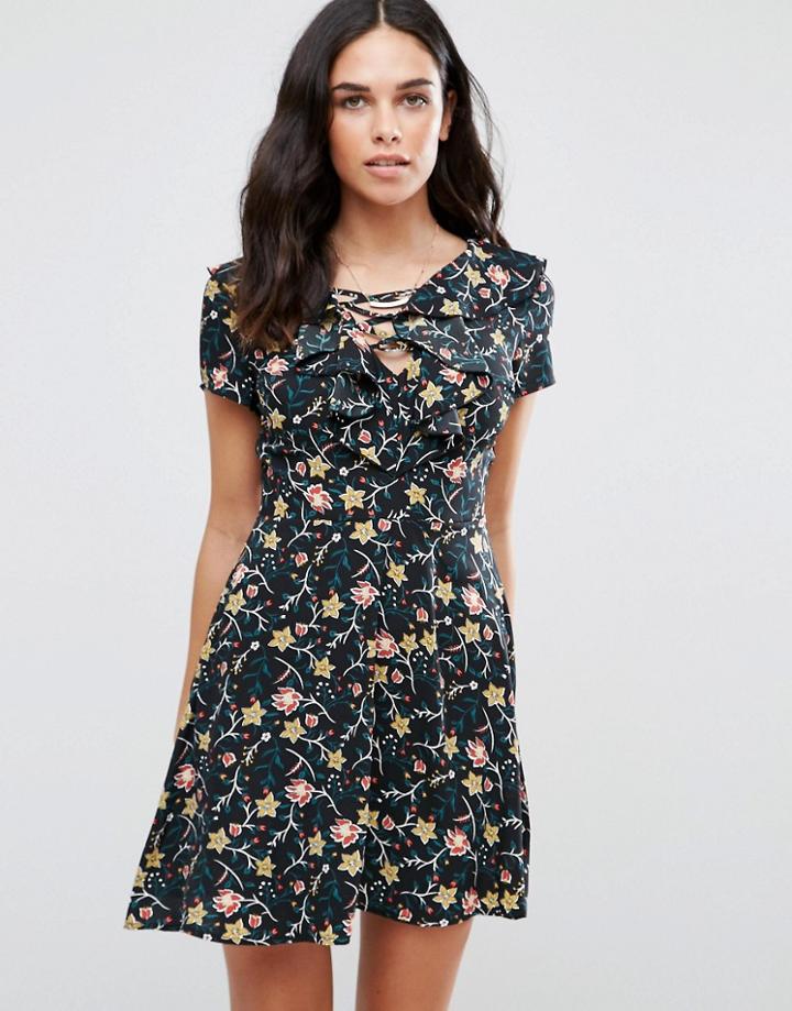 Influence Floral Tea Dress - Black