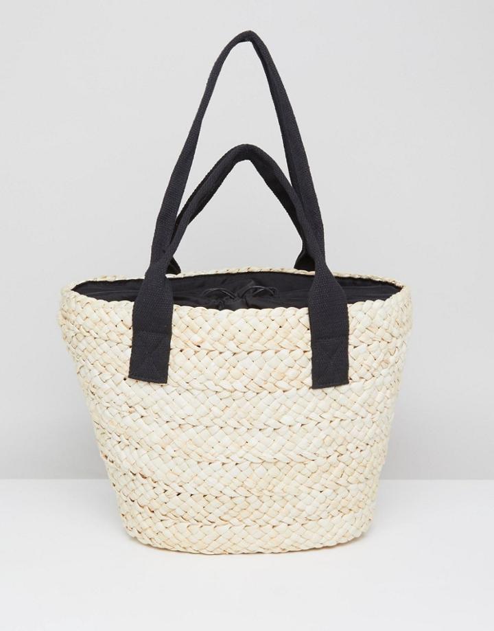 Asos Straw Shopper With Contrast Handles - Pink