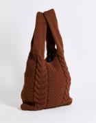 Asos Design Retro Grab Tote Bag In Brown Cable Knit