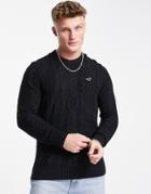 Hollister Cable Knit Sweater In Black With Logo