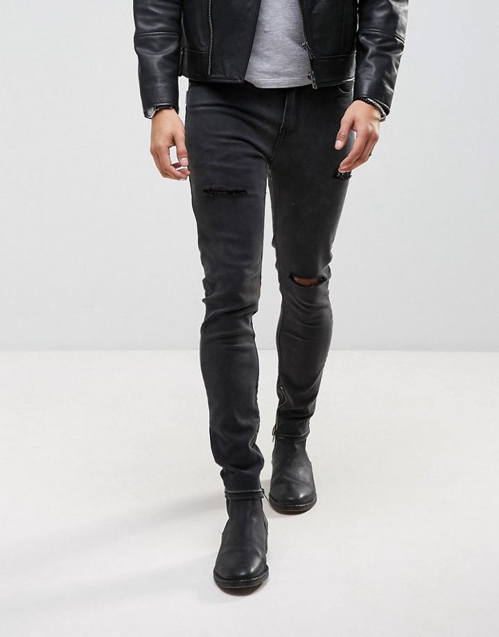 Roadies Of 66 Washed Black Skinny Jeans With Inseasm Zips - Black