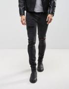 Roadies Of 66 Washed Black Skinny Jeans With Inseasm Zips - Black