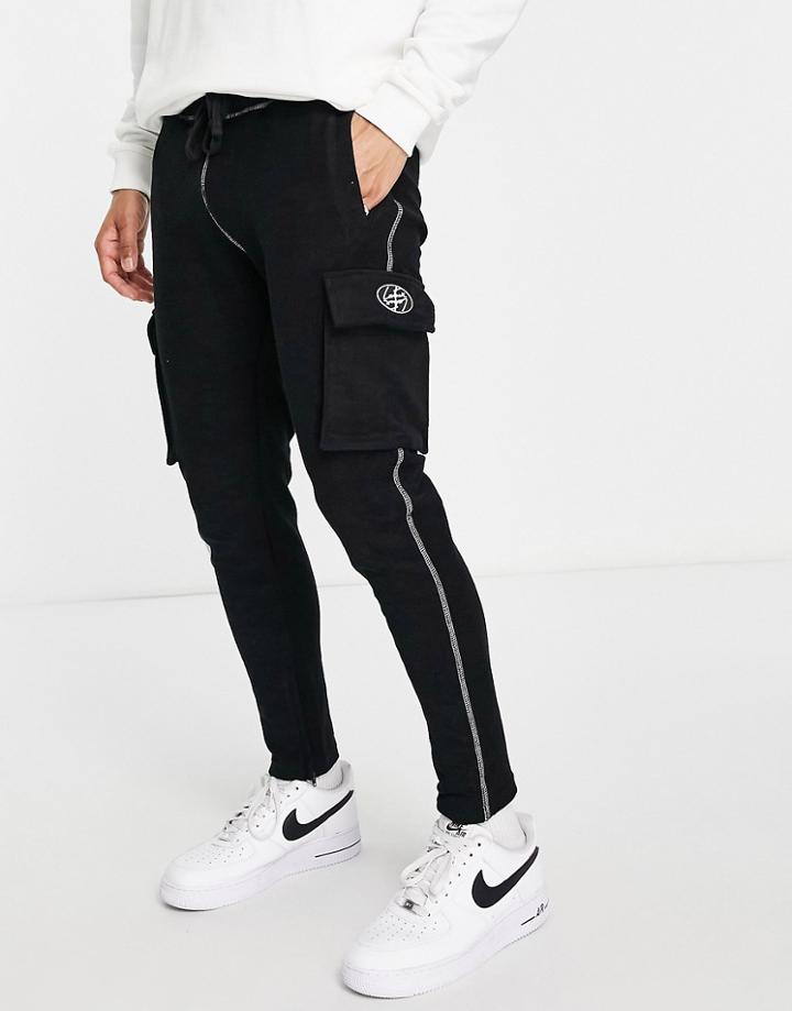 The Couture Club Sweatpants Black Pocketed & Contrast Seam