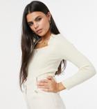 Asos Design Petite Ribbed Sweater With Open Square Neck In Cream-white