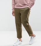 Asos Plus Skinny Cropped Smart Pants In Khaki Linen Mix - Green