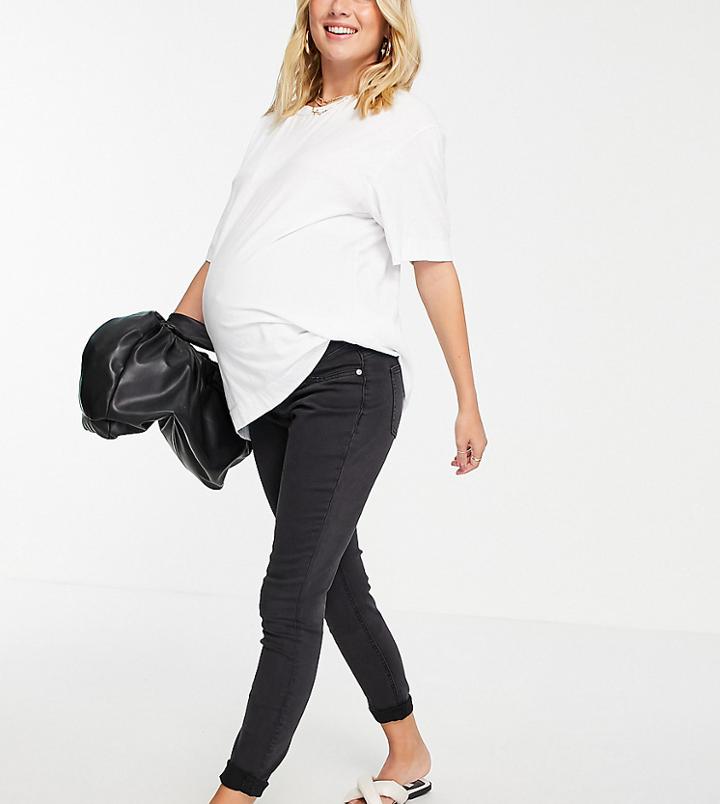 Asos Design Maternity High Rise Ridley 'skinny' Jeans In Washed Black With Over The Bump Waistband