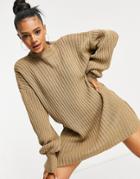 I Saw It First Knitted Sweater Dress In Mocha-brown