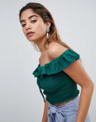 Fashion Union Off Shoulder Top With Shirring - Green