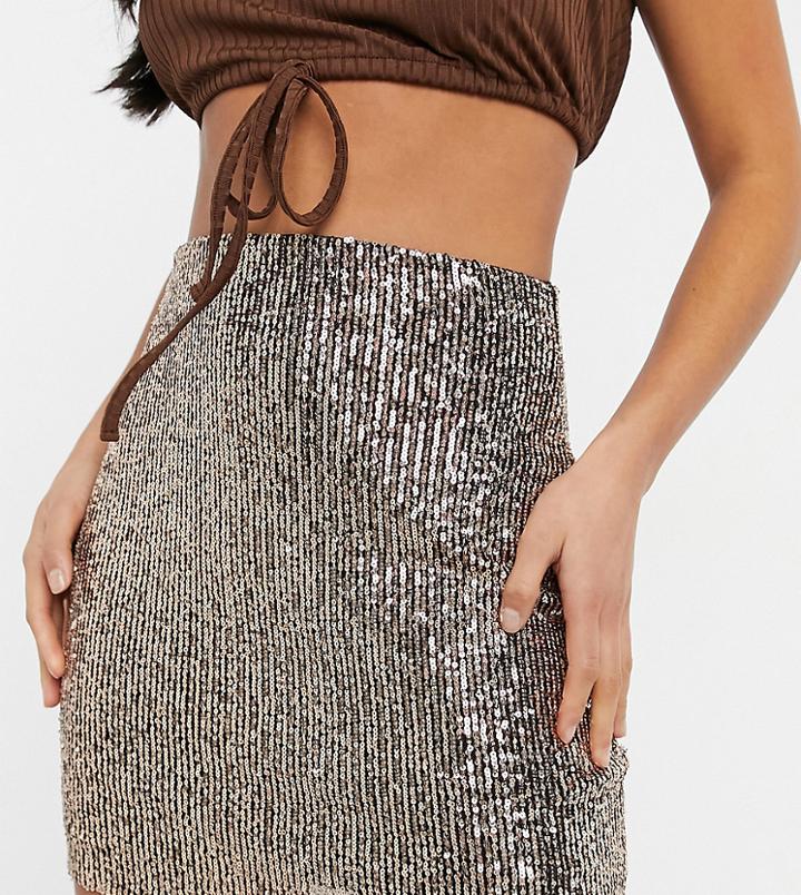 Asos Design Petite Sequin Mini Skirt In Rose Gold