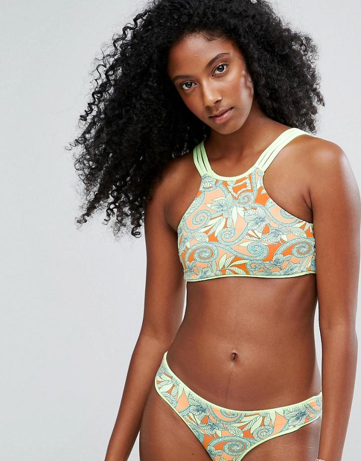 Maaji Reversible High Neck Jungle Print Bikini Top - Yellow