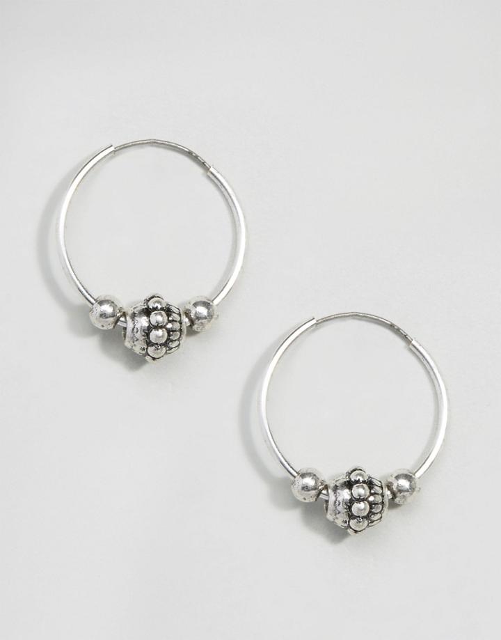 Asos Ball Etched Hoop Earrings - Silver