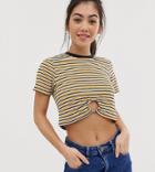 Asos Design Petite Crop Top With Ring Detail In Stripe - Multi