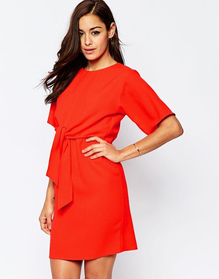 Asos Shift Dress With Tie Front - Orange