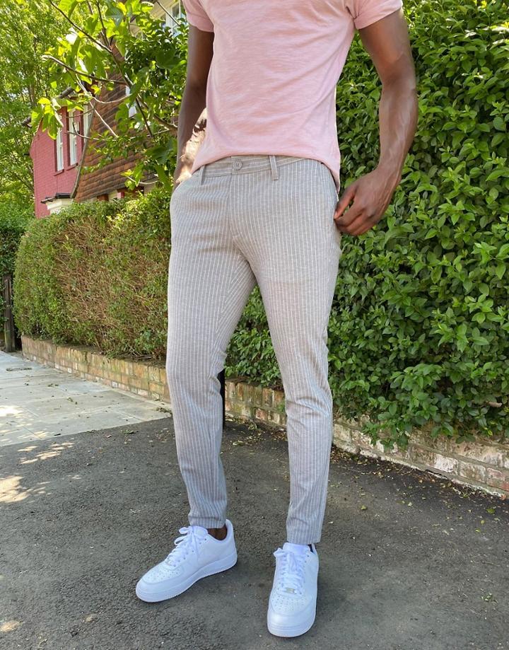 Only & Sons Stretch Smart Pants In Gray Pinstripe-grey