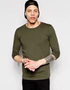 Asos 3/4 Sleeve T-shirt With Crew Neck In Khaki - Green