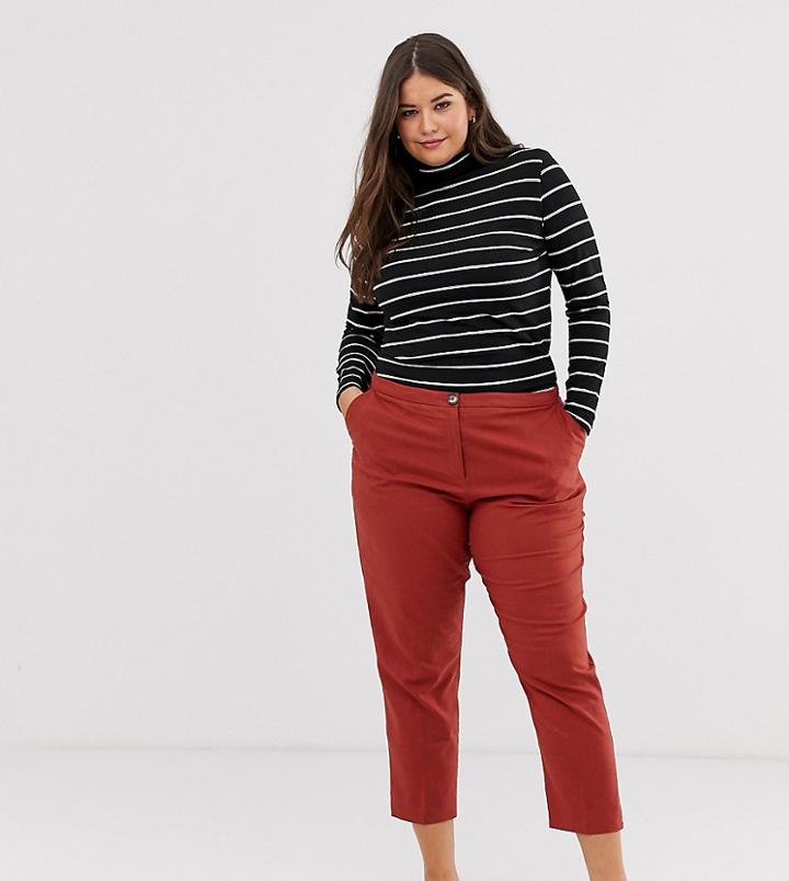 Asos Design Curve Linen Clean Cigarette Pants-red