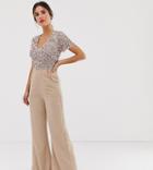 Maya V Neck Delicate Sequin Jumpsuit In Taupe Blush - Pink