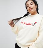Hello Kitty X Asos Curve Je T'aime Oversized Funnel Neck Sweater - Cream