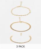 Asos Design 3 Pack Skinny Chain Bracelet Set In Gold Tone