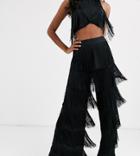 Asos Design All Over Tiered Fringe Wide Leg Pants Two-piece