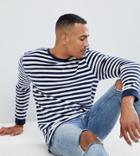 Asos Design Tall Striped Relaxed Long Sleeve T-shirt In Velour - Multi