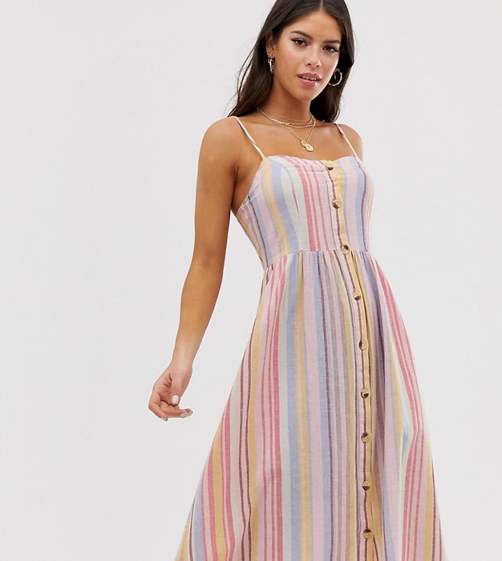 New Look Tall Stripe Linen Midi Dress In Multi