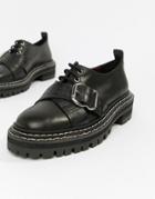 Asos Design Moorehouse Leather Chunky Lace Up Flat Shoes - Black