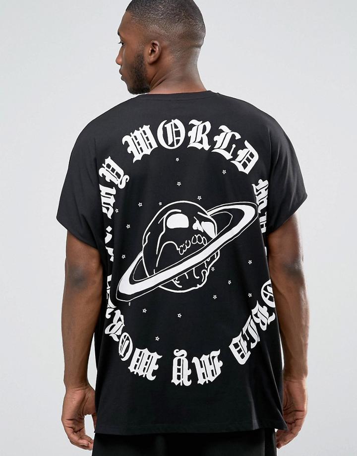 Asos Extreme Oversized T-shirt With Skull Planet Back Print In Black - Black