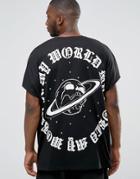 Asos Extreme Oversized T-shirt With Skull Planet Back Print In Black - Black