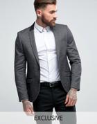 Heart & Dagger Skinny Blazer In Tweed With Velvet Trim - Gray