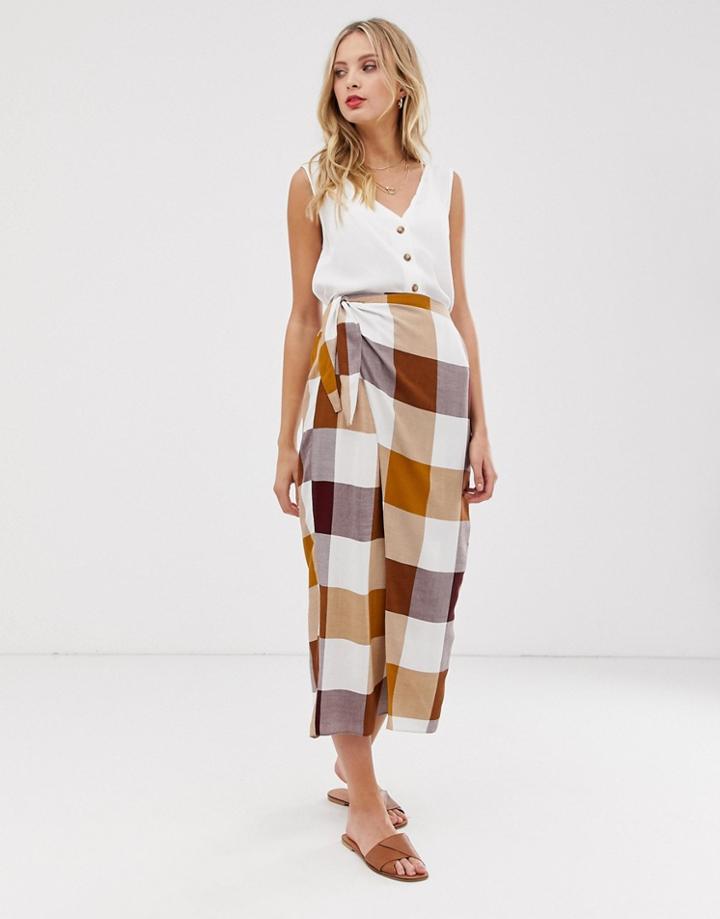 Asos Design Brown Check Tie Side City Maxi Skirt - Multi