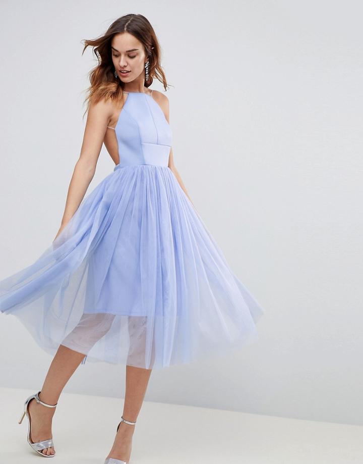 Asos Premium Scuba Pinny Midi Tulle Dress - Blue