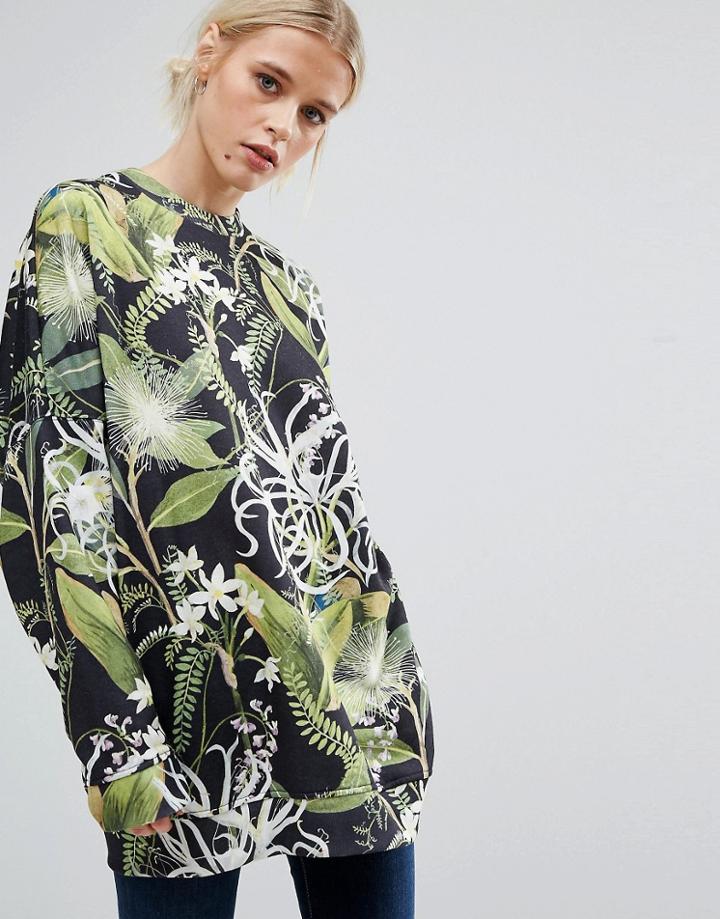 Weekday Printed Sweatshirt In Botanical - Multi