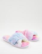 Loungeable Cross Front Detail Faux Fur Slippers In Rainbow-multi