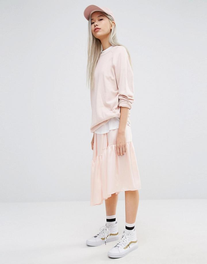 Stylenanda Midi Skirt With Step Hem Panel - Pink