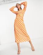 Never Fully Dressed Checkerboard Star Print Midi Dress In Orange