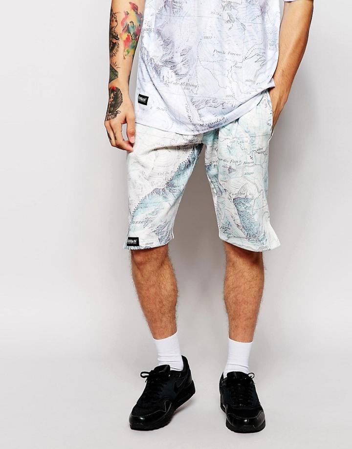 Ichiban Neoprene Shorts In Mountain Map Print - Blue