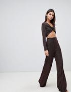 Club L Glitter Jersey Wide Leg Pants Two-piece In Copper - Copper