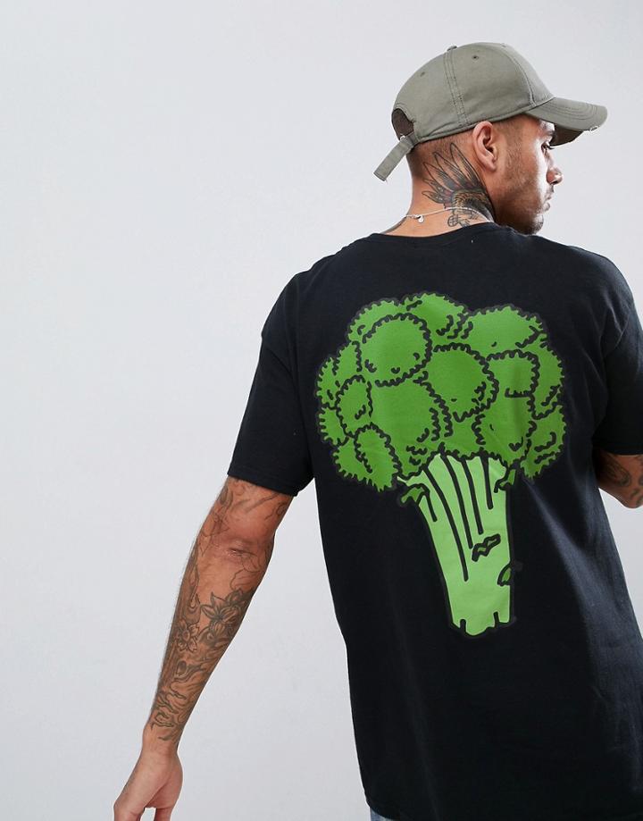 New Love Club Brocolli Back Print T-shirt - Black