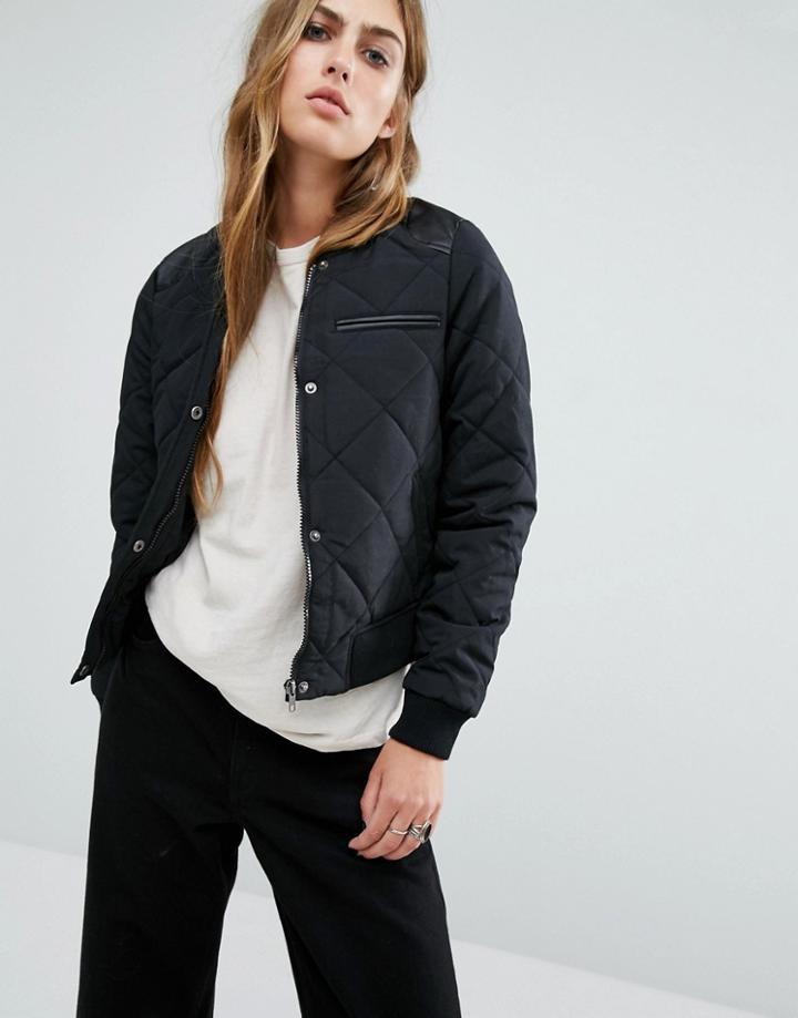 Noisy May Quilted Bomber With Pu Detail - Black