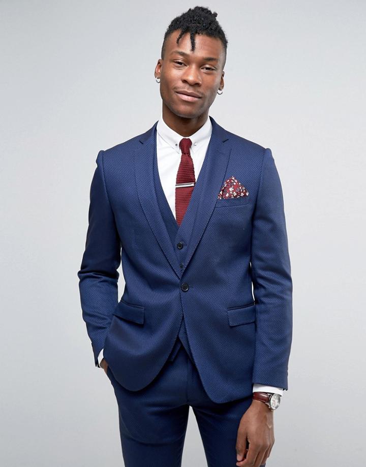 Rudie Slim Fit Suit Jacket In Blue Jacquard - Blue