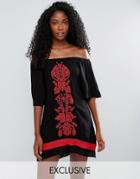 Akasa Off The Shoulder Embroidered Beach Dress - Black