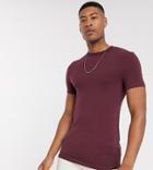 Asos Design Tall Organic Muscle Fit T-shirt With Crew Neck In Burgundy-red